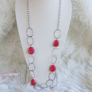 Paparazzi Silver and Red Statement Necklace Long